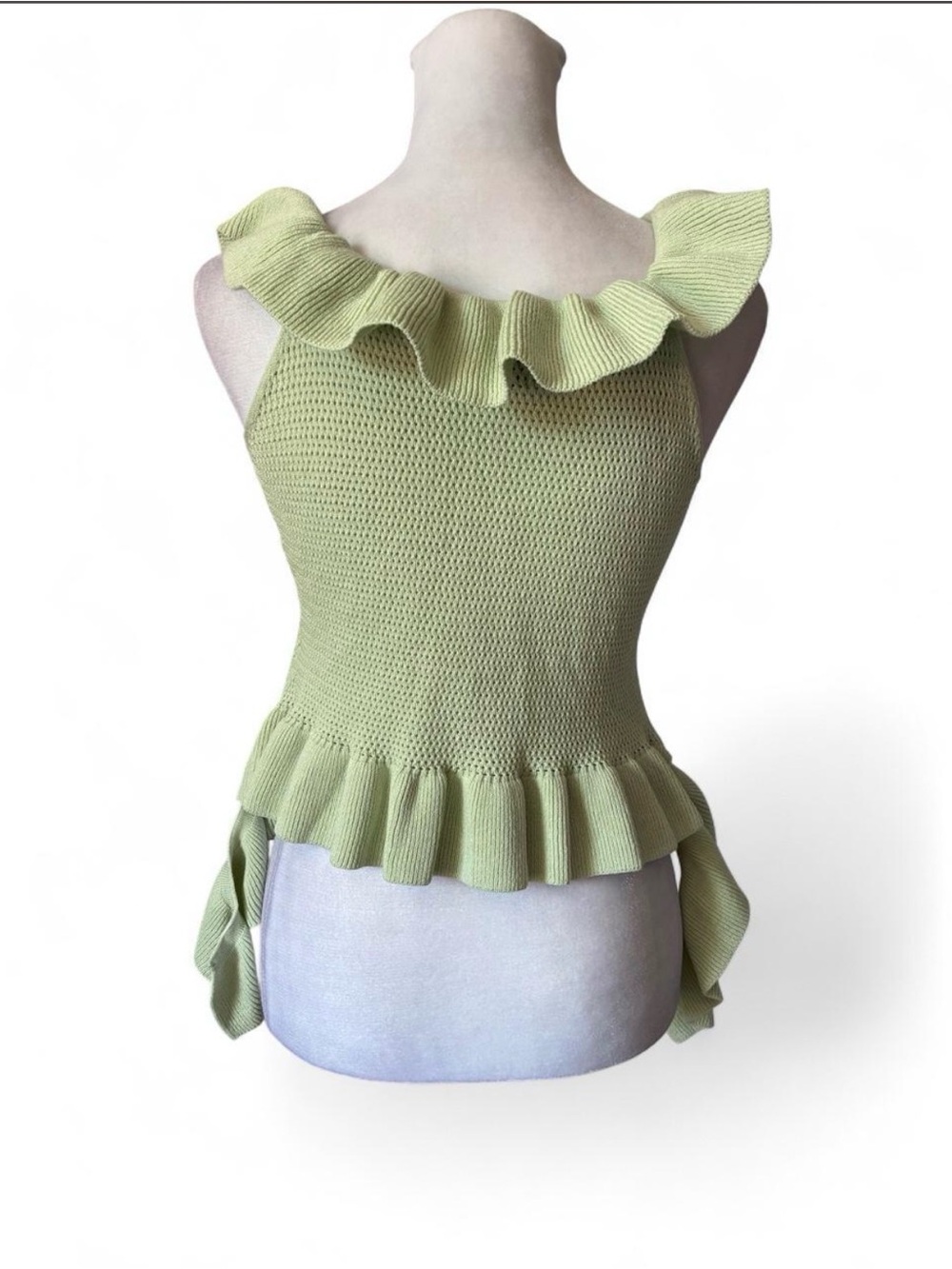 Peppermayo Bowen Mint Ruffle Tie Front Off Shoulder Knit Top size XS/S - Picture 5 of 9